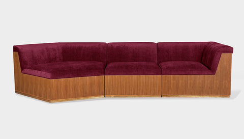 reddie-raw sofa 3 PIECE SOFA 316W x 122D x 73H (43H seat) *cm / Fabric~Velma Wine / Wood Veneer~Teak Dylan Sofa