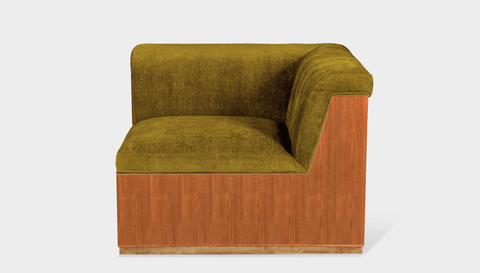 reddie-raw sofa CORNER 95W x 95D x 73H (43H seat) *cm / Fabric~Velma Mustard / Wood Veneer~Teak Dylan Sofa