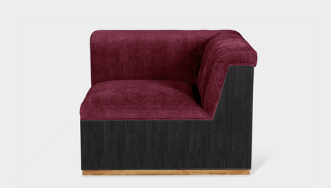 reddie-raw sofa CORNER 95W x 95D x 73H (43H seat) *cm / Fabric~Velma Wine / Wood Veneer~Black Dylan Sofa