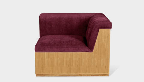 reddie-raw sofa CORNER 95W x 95D x 73H (43H seat) *cm / Fabric~Velma Wine / Wood Veneer~Oak Dylan Sofa