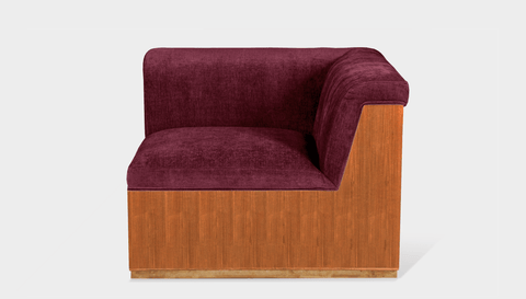 reddie-raw sofa CORNER 95W x 95D x 73H (43H seat) *cm / Fabric~Velma Wine / Wood Veneer~Teak Dylan Sofa