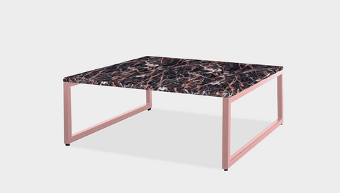 reddie-raw square coffee table 90 x 90 x 35H *cm / Stone~Black Veined Marble / Metal~Pink Suzy Coffee Table Square