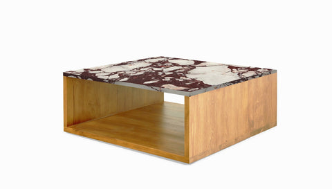 reddie-raw square coffee table 90 x 90 x 35H *cm / Stone~Calacatta Viola / Wood Teak~Oak Bob Coffee Table Square