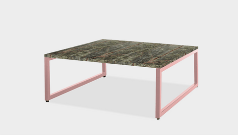 reddie-raw square coffee table 90 x 90 x 35H *cm / Stone~Forest Green / Metal~Pink Suzy Coffee Table Square