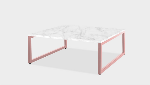 reddie-raw square coffee table 90 x 90 x 35H *cm / Stone~White Veined Marble / Metal~Pink Suzy Coffee Table Square