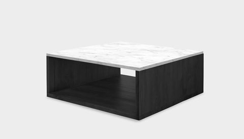 reddie-raw square coffee table 90 x 90 x 35H *cm / Stone~White Veined Marble / Wood Teak~Black Bob Coffee Table Square