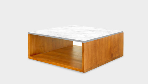 reddie-raw square coffee table 90 x 90 x 35H *cm / Stone~White Veined Marble / Wood Teak~Natural Bob Coffee Table Square