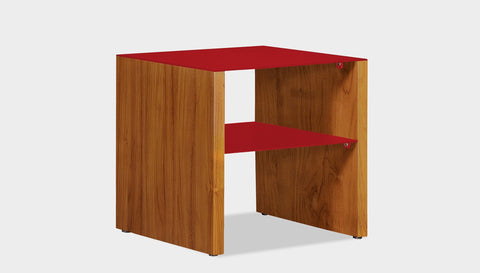 reddie-raw square side table 45W x 45D x 45H *cm / Metal~Red / Wood Teak~Natural Andi Side Table