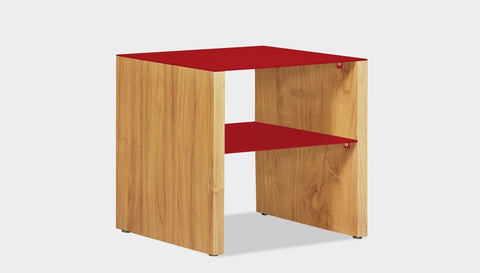 reddie-raw square side table 45W x 45D x 45H *cm / Metal~Red / Wood Teak~Oak Andi Side Table