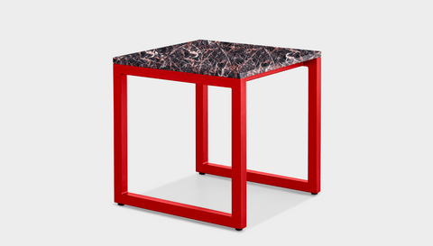 reddie-raw square side table 45W x 45D x 45H *cm / Stone~Black Veined Marble / Metal~Red Suzy Side Table Square