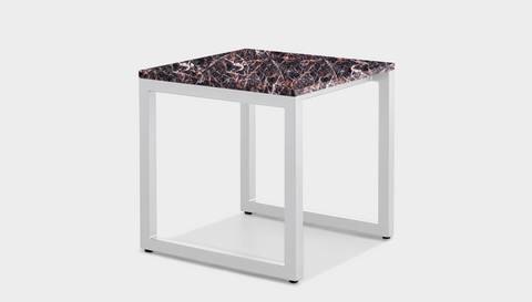 reddie-raw square side table 45W x 45D x 45H *cm / Stone~Black Veined Marble / Metal~White Suzy Side Table Square