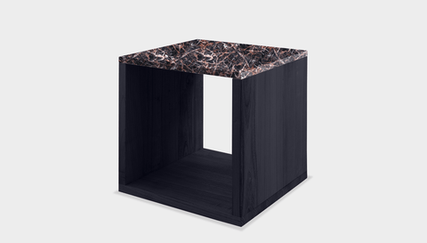 reddie-raw square side table 45W x 45D x 45H *cm / Stone~Black Veined Marble / Wood Teak~Black Bob Side Table Square