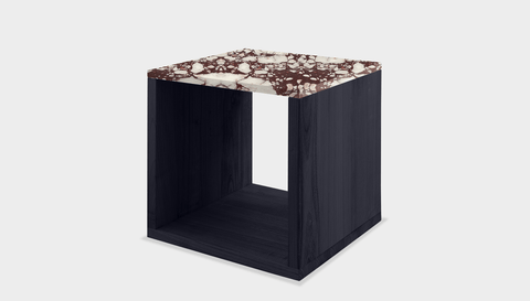 reddie-raw square side table 45W x 45D x 45H *cm / Stone~Calacatta Viola / Wood Teak~Black Bob Side Table Square