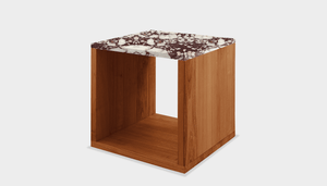 reddie-raw square side table 45W x 45D x 45H *cm / Stone~Calacatta Viola / Wood Teak~Natural Bob Side Table Square