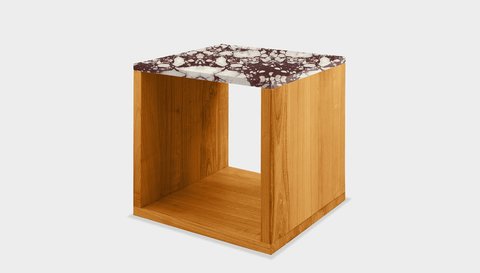 reddie-raw square side table 45W x 45D x 45H *cm / Stone~Calacatta Viola / Wood Teak~Oak Bob Side Table Square