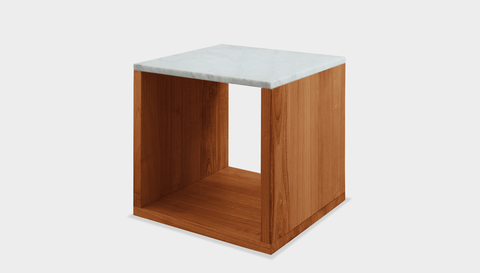 reddie-raw square side table 45W x 45D x 45H *cm / Stone~White Veined Marble / Wood Teak~Natural Bob Side Table Square