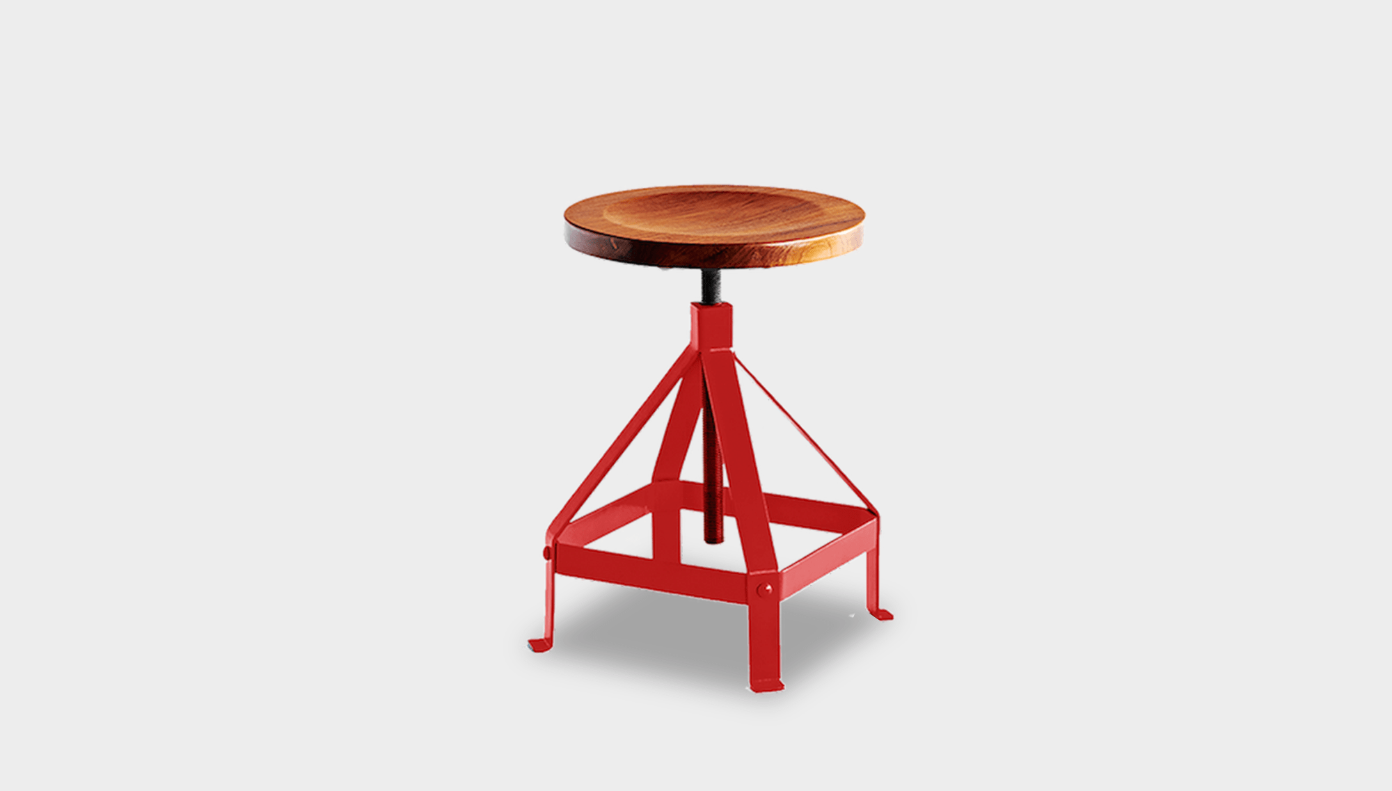 reddie-raw stool 35dia x 45-62H *cm / Wood Teak~Natural / Metal~Red Suzy Adjustable Stool