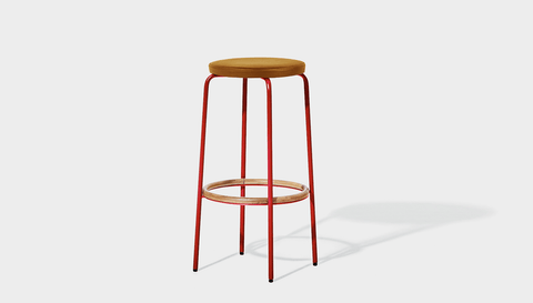 reddie-raw stool 35dia x 65H (counter height) / Leather~Tan / Metal~Red Milton Stool