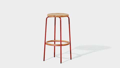 reddie-raw stool 35dia x 65H (counter height) / Wood Teak~Natural / Metal~Red Milton Stool