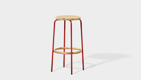 reddie-raw stool 35dia x 65H (counter height) / Wood Teak~Oak / Metal~Red Milton Stool