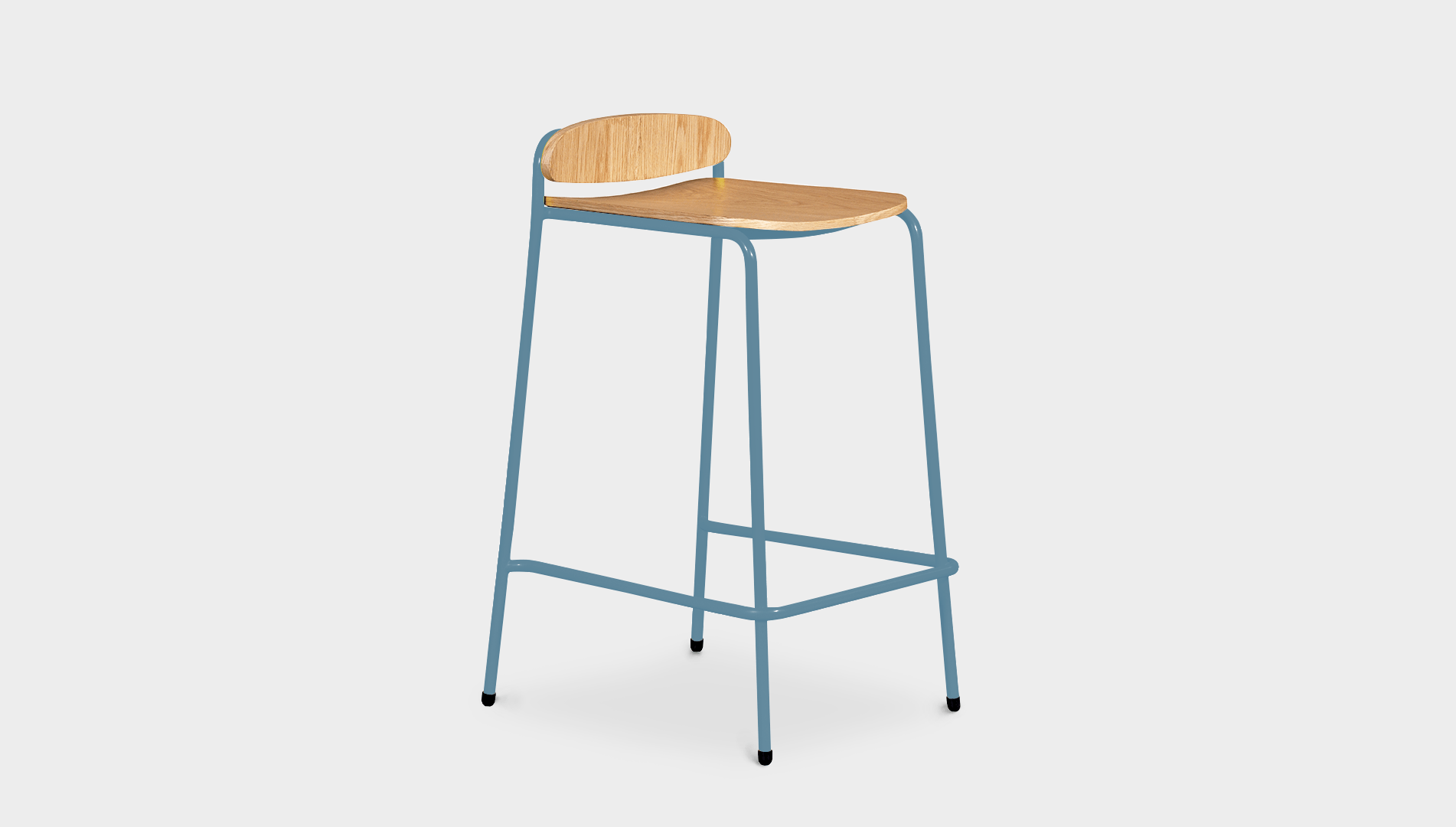 reddie-raw stool 55 W x 54 D x 91 H *cm (75 H seat) / Wood Veneer~Oak / Metal~Blue Kami Stackable Bar Stool