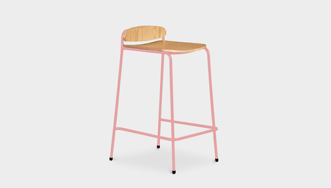reddie-raw stool 55 W x 54 D x 91 H *cm (75 H seat) / Wood Veneer~Oak / Metal~Pink Kami Stackable Bar Stool