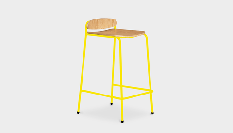 reddie-raw stool 55 W x 54 D x 91 H *cm (75 H seat) / Wood Veneer~Oak / Metal~Yellow Kami Stackable Bar Stool