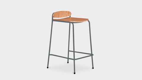 reddie-raw stool 55 W x 54 D x 91 H *cm (75 H seat) / Wood Veneer~Teak / Metal~Grey Kami Stackable Bar Stool