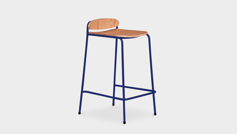 reddie-raw stool 55 W x 54 D x 91 H *cm (75 H seat) / Wood Veneer~Teak / Metal~Navy Kami Stackable Bar Stool