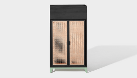 reddie-raw storage cupboard 60W x 45D x 110H *cm (with planter box) / Wood Teak~Black / Metal~Mint NCW Storage Wood Unit with and without planter