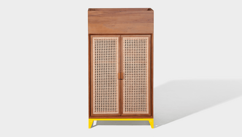 reddie-raw storage cupboard 60W x 45D x 110H *cm (with planter box) / Wood Teak~Natural / Metal~Yellow NCW Storage Wood Unit with and without planter