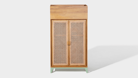 reddie-raw storage cupboard 60W x 45D x 110H *cm (with planter box) / Wood Teak~Oak / Metal~Mint NCW Storage Wood Unit with and without planter