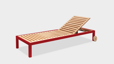 reddie-raw sun lounger 200W x 70D x 30H *cm / Wood Teak~Natural / Metal~Red Suzy Outdoor Sun Lounger
