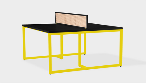 reddie-raw workstation 120W x 120D x 75H (+25H screen) *cm / Wood Veneer~Black / Metal~Yellow NCW Double Workstation Desk